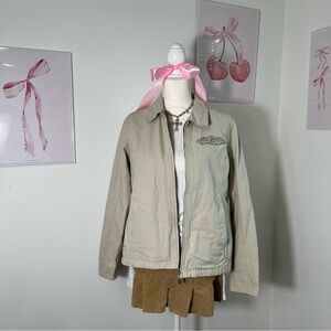 Y2K Cream Zip Detroit Jacket Utility Barn Chore Collared Jacket Womens Medium